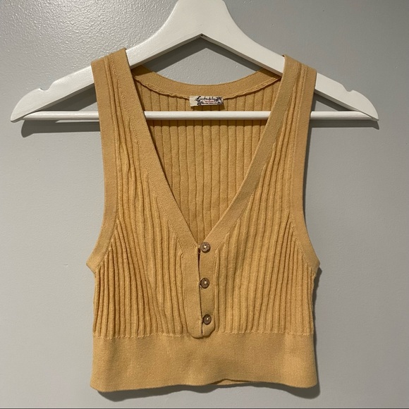 Free People Saturday Morning Cropped Tank Yellow XS - Picture 1 of 6